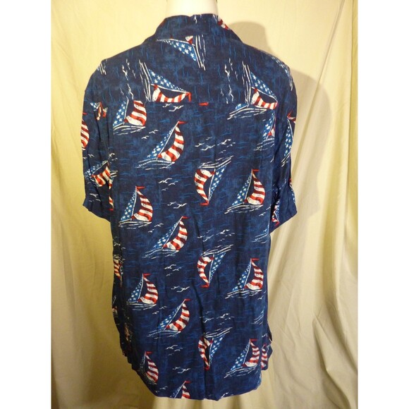 Goerge Short Sleeve Shirt-Pocket-Red,White,Blue Sail Boat Design-sz XL - Picture 3 of 4